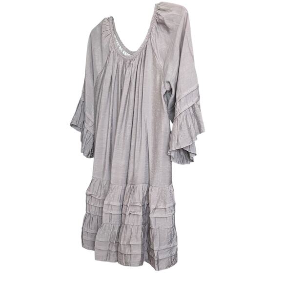 PAISLEY VINE 3/4 RAGLAN BELL SLV RND NECK MIDI BOHEMIAN DRESS, WOMENS, L, GREY - Picture 6 of 11